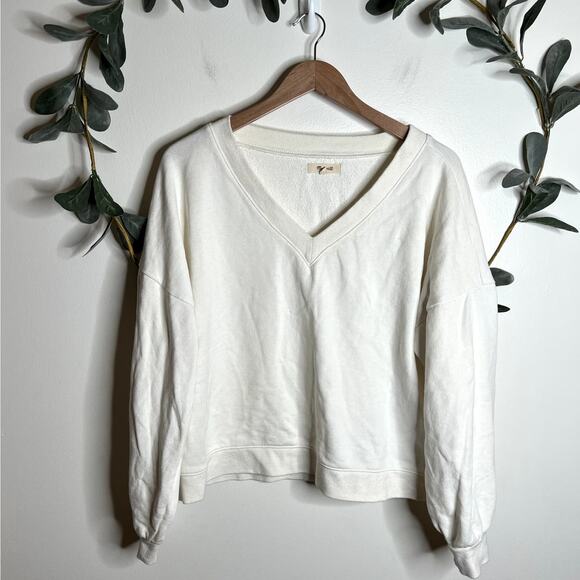 Madewell White V Neck Sweatshirt - Picture 1 of 5